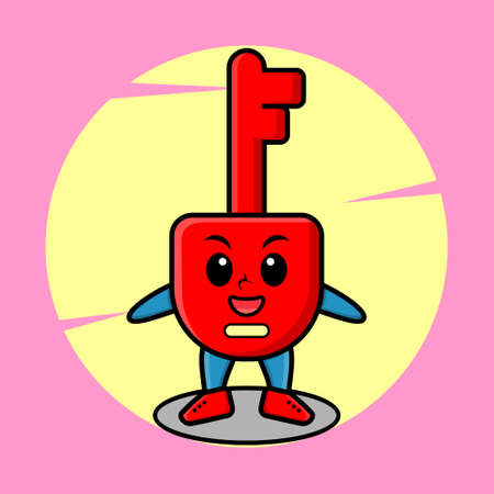 Cute cartoon padlock key character with happy expression in modern style design for t-shirt, sticker, logo element, posterのイラスト素材