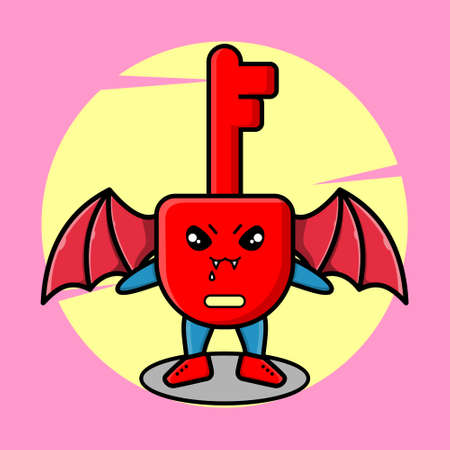 Cute mascot cartoon Padlock key character as dracula with wings in cute modern style for t-shirt, sticker, logo element, posterのイラスト素材