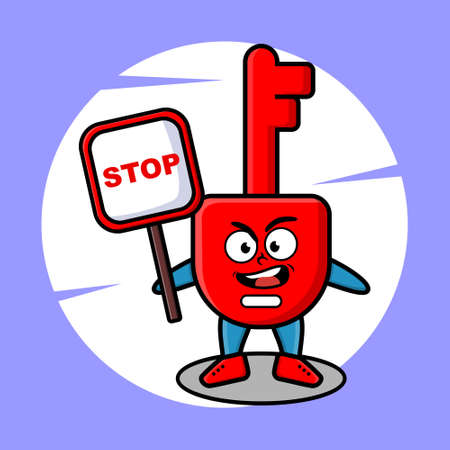 Cute Cartoon mascot illustration padlock key with stop sign board vector drawing cute modern style design for t shirt, sticker, logo elementのイラスト素材