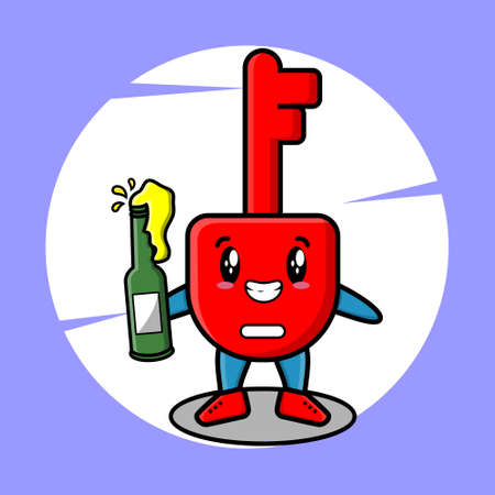 Cute cartoon character Padlock key with soda bottle in modern cute style design for t-shirt, sticker, logo element for t-shirt, sticker, logo elementのイラスト素材