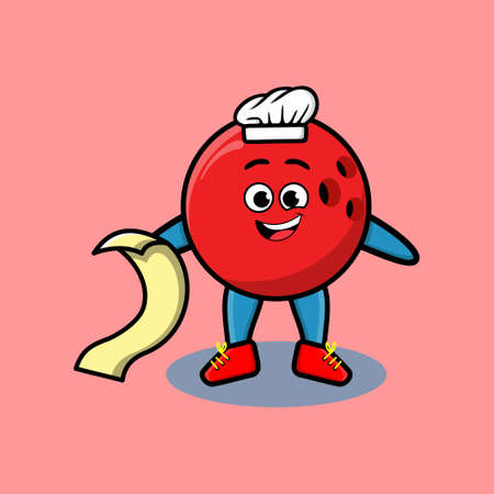 Cute cartoon bowling ball chef mascot character with menu in hand cute modern style design for t-shirt, sticker, logo elementsのイラスト素材