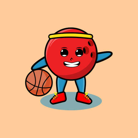 Cute cartoon mascot bowling ball playing basketball in modern style design for t-shirt, sticker, logo elementsのイラスト素材