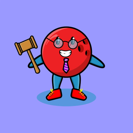 Cute cartoon mascot character wise judge bowling ball wearing glasses and holding a hammer with cute modern style design for t-shirt, sticker, logo elementのイラスト素材