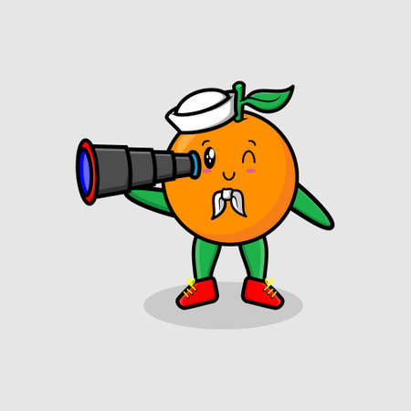 Cute mascot cartoon Orange sailor with hat and using binocular cute modern style design for t-shirt, sticker, logo elementのイラスト素材
