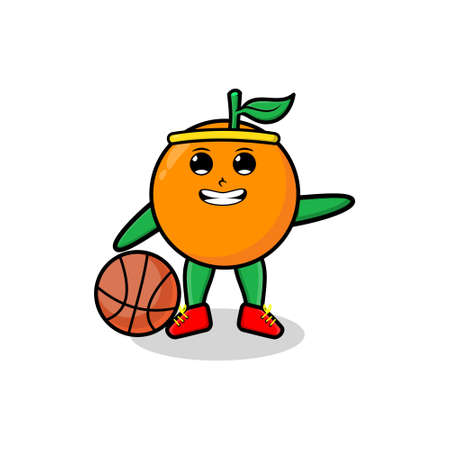 Cute cartoon mascot orange playing basketball in modern style design for t-shirt, sticker, logo elementsのイラスト素材