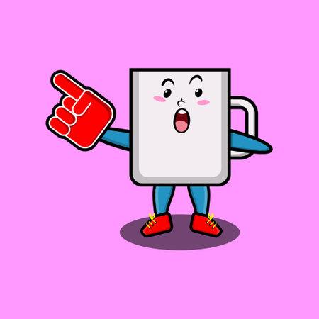 Cute Cartoon Coffee tea cup with foam finger glove in modern design for t-shirt, sticker, logo elementのイラスト素材