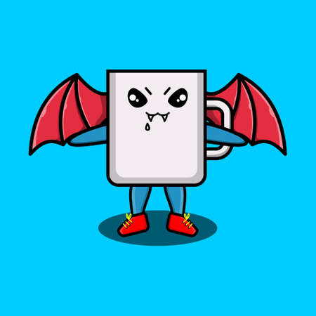 Cute mascot cartoon Coffee tea cup character as dracula with wings in cute modern style for t-shirt, sticker, logo element, posterのイラスト素材