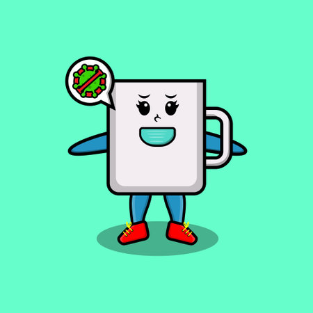 Cute cartoon mascot illustration coffee tea cup using mask to prevent corona virus in cute modern style design for t-shirt, sticker, logo element, posterのイラスト素材