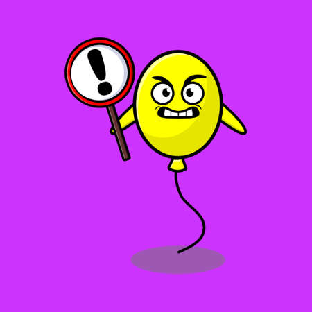 Cute cartoon mascot illustration balloon with exclamation sign board vector image cute modern style design for t shirt, sticker, logo elementのイラスト素材