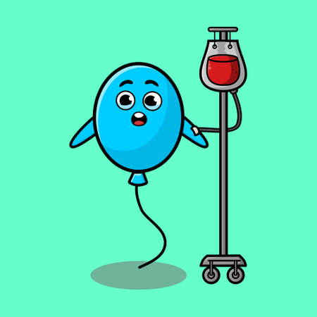Cute cartoon illustration of balloon having blood transfusion with cute modern style design for t-shirt, sticker, logo elementのイラスト素材