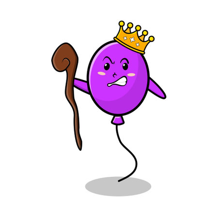 Cute cartoon balloon mascot as wise king with golden crown and wooden stick cute modern style design for t-shirt, sticker, logo elementのイラスト素材