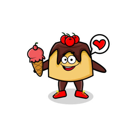 Cute Cartoon cake mascot holding ice cream cone cute modern style design for t-shirt, sticker, logo elementのイラスト素材