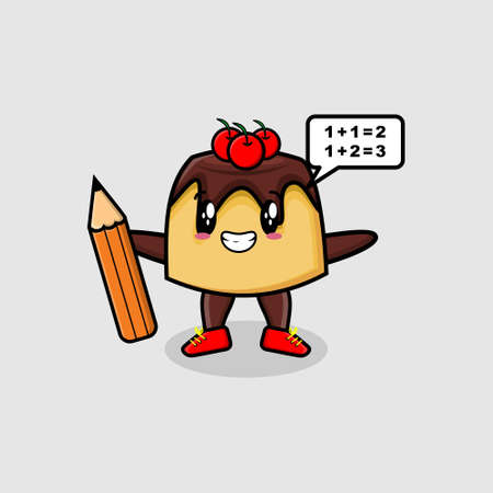 Cake cute cartoon clever student with pencil style design for t-shirt, sticker, logo elementのイラスト素材