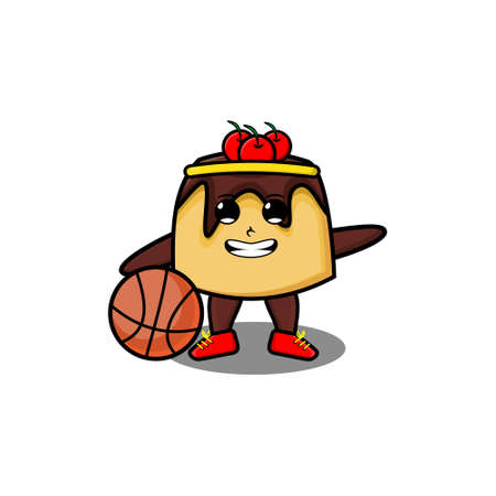 Cute cartoon mascot cake playing basketball in modern style design for t-shirt, sticker, logo elementsのイラスト素材
