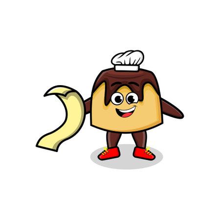 Cute cartoon cake chef mascot character with menu in hand cute modern style design for t-shirt, sticker, logo elementsのイラスト素材