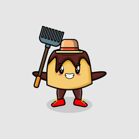 Cute cartoon Agricultural worker cake with pitchfork vector image cute modern style design for t-shirt, sticker, logo elementのイラスト素材