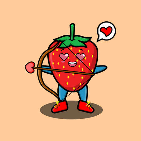 Cute cartoon mascot character romantic cupid strawberry with love arrow in modern design style for t-shirt, sticker, logo elementsのイラスト素材