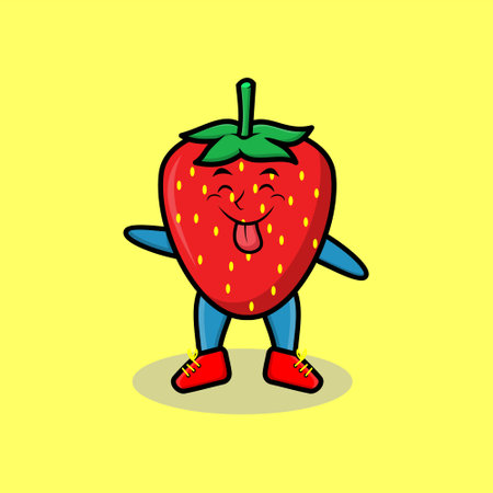 Cute cartoon mascot character Strawberry with flashy expression in cute style for t-shirt, sticker, logo elementのイラスト素材