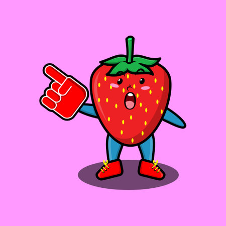 Cute Cartoon Strawberry with foam finger glove in modern design for t-shirt, sticker, logo elementのイラスト素材