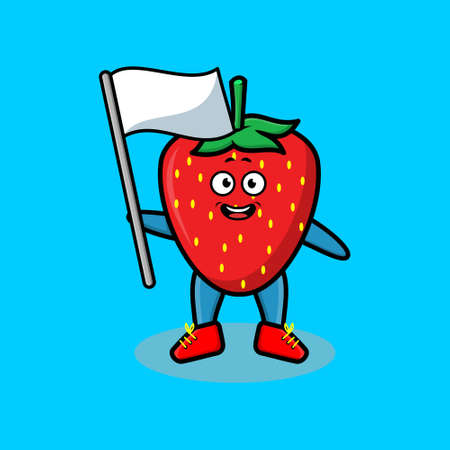 Cute cartoon Strawberry mascot character with white flag in modern design for t-shirt, sticker, logo elementのイラスト素材