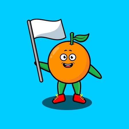 Cute cartoon Orange mascot character with white flag in modern design for t-shirt, sticker, logo elementのイラスト素材