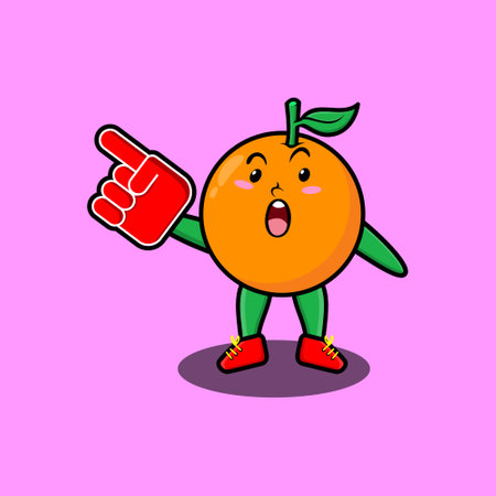 Cute Cartoon Orange with foam finger glove in modern design for t-shirt, sticker, logo elementのイラスト素材