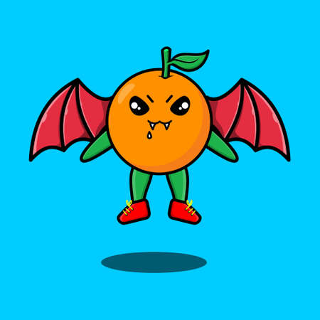 Cute mascot cartoon Orange character as dracula with wings in cute modern style for t-shirt, sticker, logo element, posterのイラスト素材