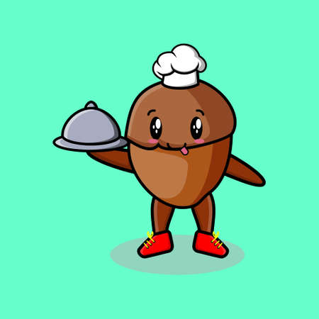Cute Cartoon chef acorn mascot character serving food on tray cute style design for t-shirt, etcのイラスト素材