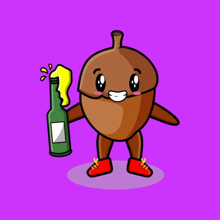 Cute cartoon character Acorn with soda bottle in modern cute style designのイラスト素材