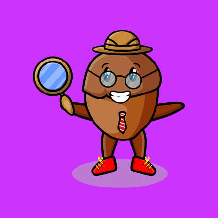 Cute cartoon character Acorn detective is searching with magnifying glass and cute style designのイラスト素材