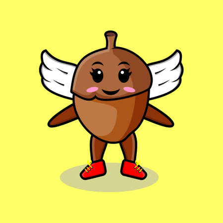 Cute cartoon acorn character wearing wings in modern style designのイラスト素材