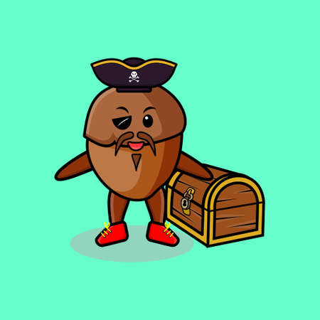 Cute cartoon character Acorn pirate with treasure box in modern style design for t-shirt, sticker logo elementのイラスト素材