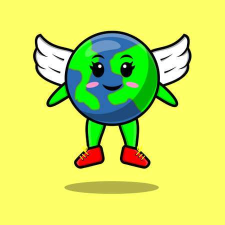 Cute cartoon earth character wearing wings in modern style design for t-shirt, sticker, etc.のイラスト素材
