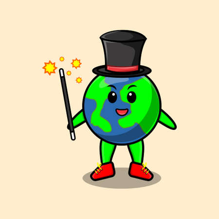A gorgeous smart cute cartoon magician earth style design for t-shirt, sticker, logo elementのイラスト素材