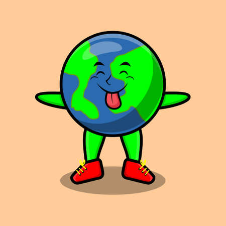 Cute cartoon mascot character Earth with flashy expression in cute style for t-shirt, sticker, logo elementのイラスト素材