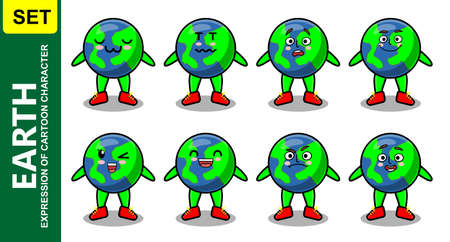 Set kawaii earth cartoon with different face expressions of cartoon face vector illustrationsのイラスト素材