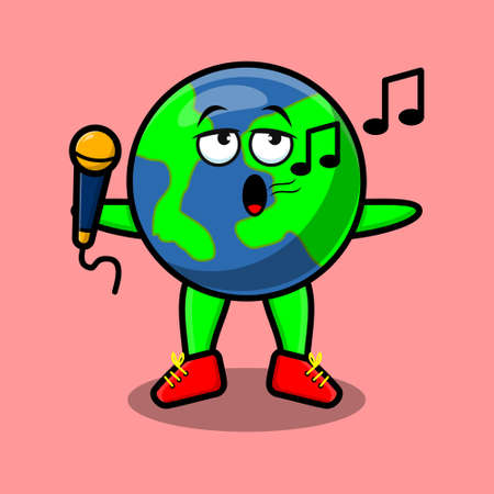 Cute cartoon earth singer character holding mic in 3d modern style designのイラスト素材
