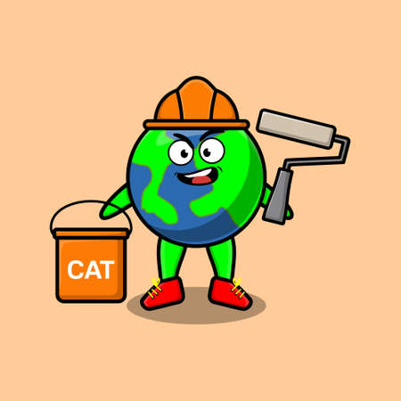 Cute cartoon earth as a builder character painting in 3d modern style designのイラスト素材