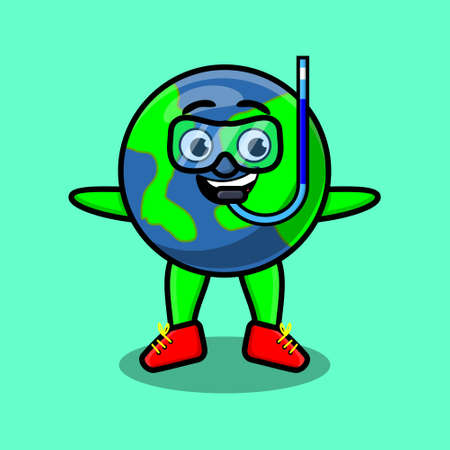 Cute cartoon earth diver with swimming glass in 3d modern style designのイラスト素材