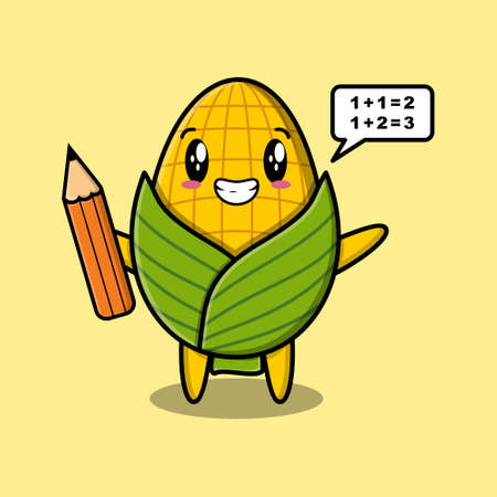 Corn cute cartoon clever student with pencil style design for t-shirt, sticker, logo elementのイラスト素材