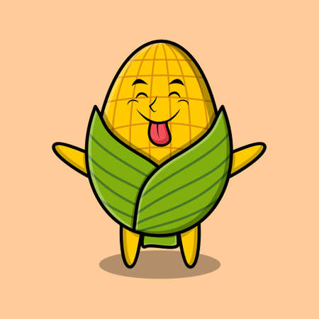 Cute cartoon mascot character Corn with flashy expression in cute styleのイラスト素材