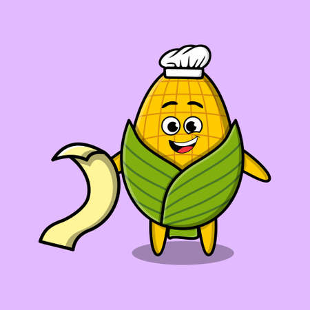 Cute cartoon corn chef character with menu in hand cute modern style designのイラスト素材