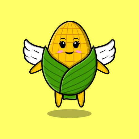 Cute cartoon corn character wearing wings in modern style design for t-shirt, sticker, logo element, posterのイラスト素材