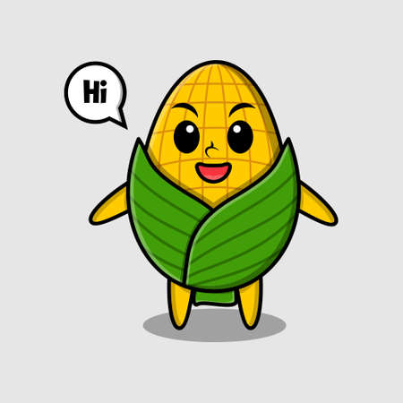 Cute cartoon corn character with happy expression in modern style design for t-shirt, sticker, logo element, posterのイラスト素材
