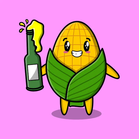 Cute cartoon character Corn with soda bottle in modern cute style designのイラスト素材