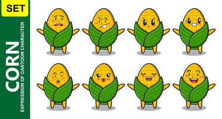 Set kawaii corn cartoon character with different expressions of cartoon face vector illustrationsのイラスト素材