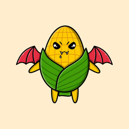 Cute mascot cartoon Corn character as dracula with wings in cute modern style for t-shirt, sticker, logo element, posterのイラスト素材