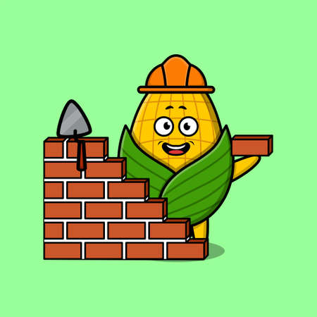 Cute cartoon corn as mason character in 3d modern style designのイラスト素材