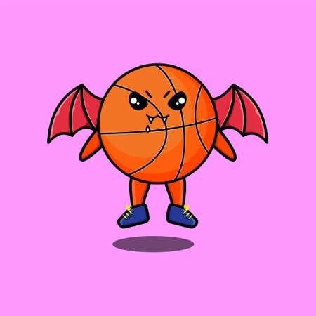 Cute mascot cartoon Basketball character as dracula with wingsのイラスト素材