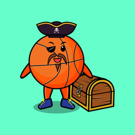 Cute cartoon character Basketball pirate with treasure box in modern style designのイラスト素材